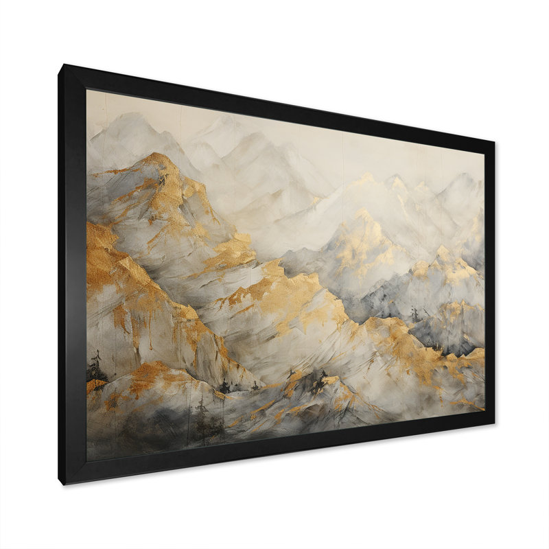 «Bold Beige and Gold Mountain Glacier», reproduction d'art sur toile, H 16 po x l 32 po x P 1 po, Cadre simple noir