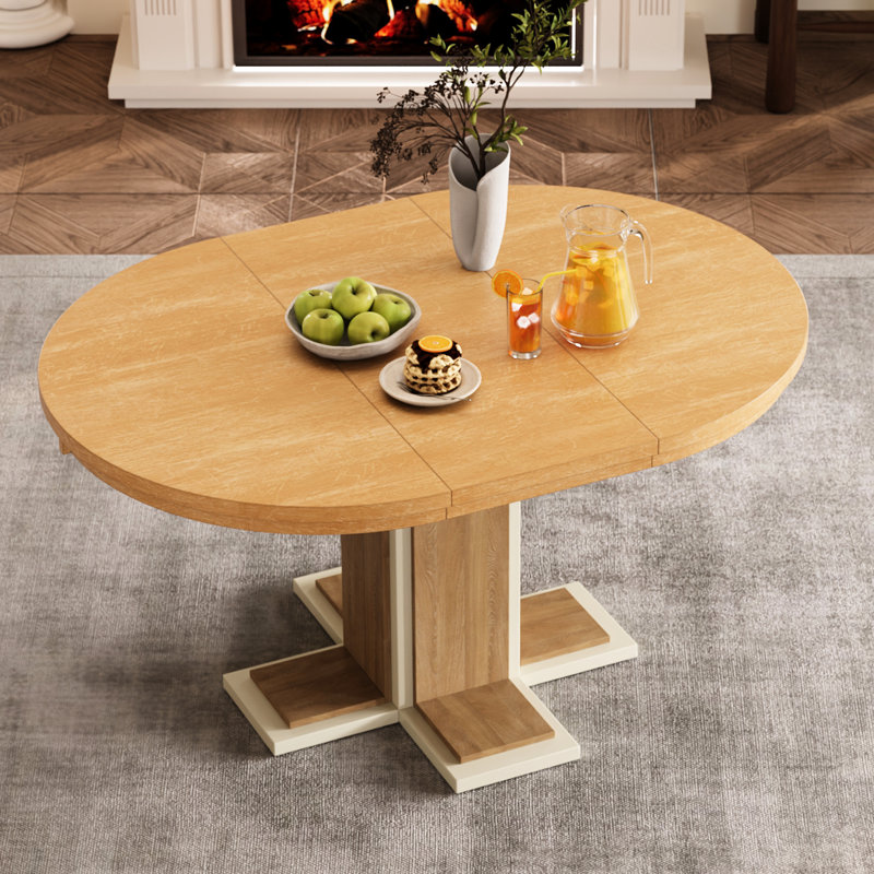 Table extensible en bois massif de 42 à 58 po, unicité rétro, double couche, lavage naturel pour la qualité de la salle à manger et de la cuisine,
