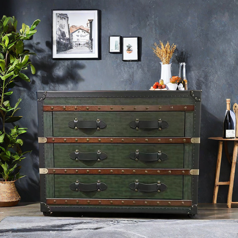 Buffet avec cadre en bois et extérieur en cuir 55,11 po