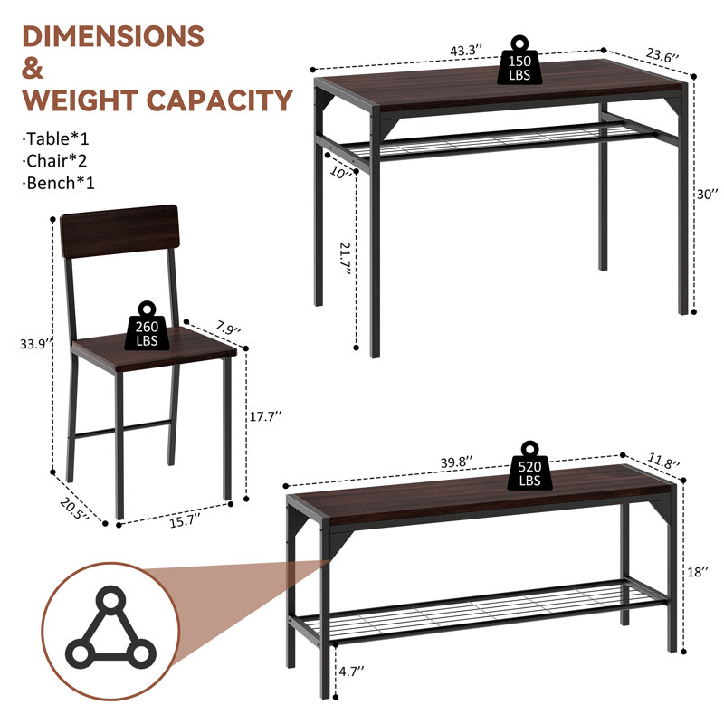 Deandrae 4‑Person Dining Table Set, Walnut