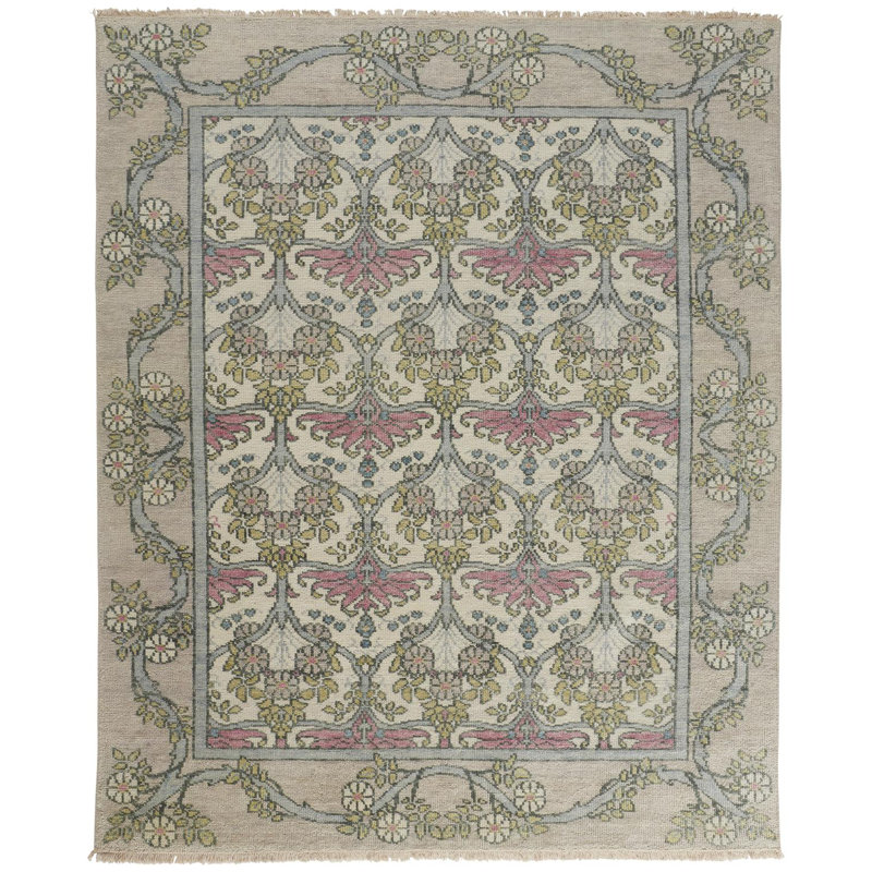 Tapis beige en laine noué à la main Friderike, Rectangle 5 pi 6 po x 8 pi 6 po