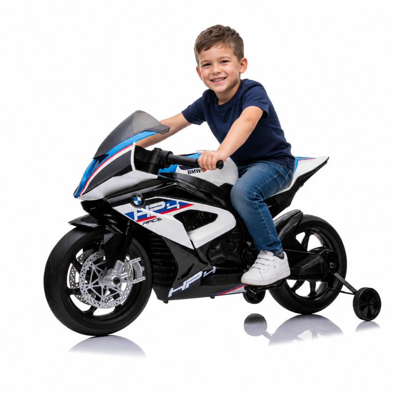 Moto électrique BMW HP4 12V 7AH avec roues EVA, musique et lumières