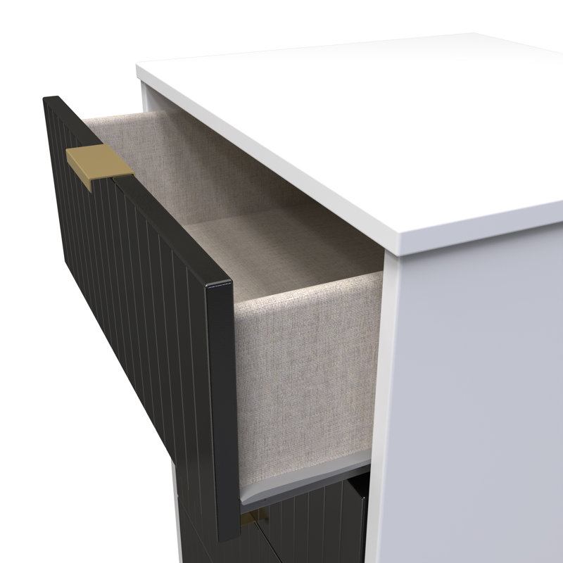 Fully Assembled Alcibades 5 - Drawer Chest of Drawers, Deep Black/White