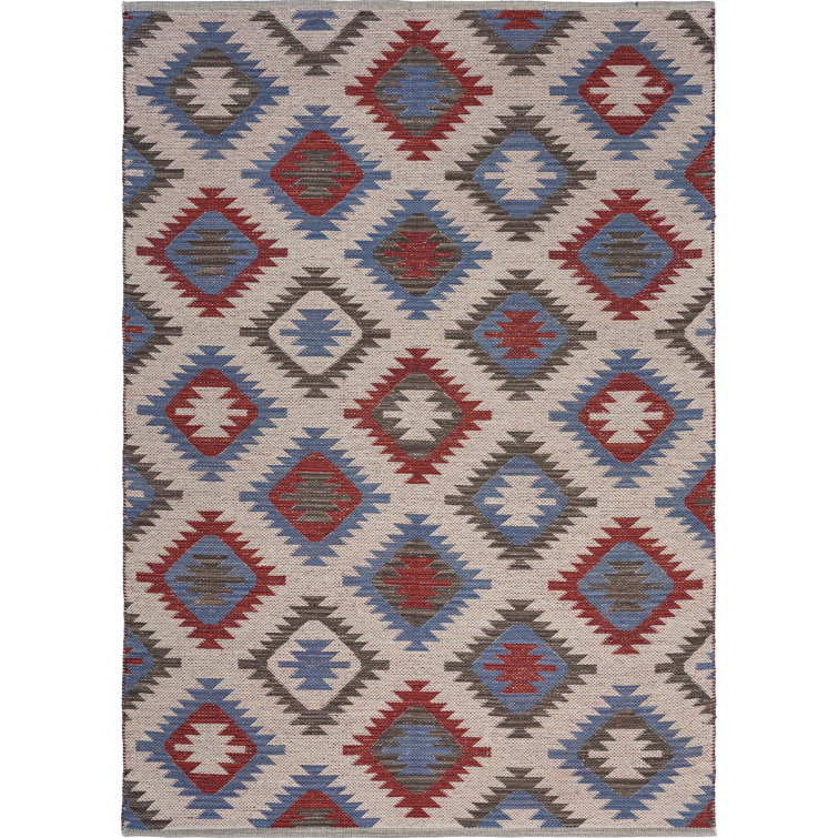 Pumphrey Hand-Woven Geometric Southwestern Cream/Red/Blue Area Rug