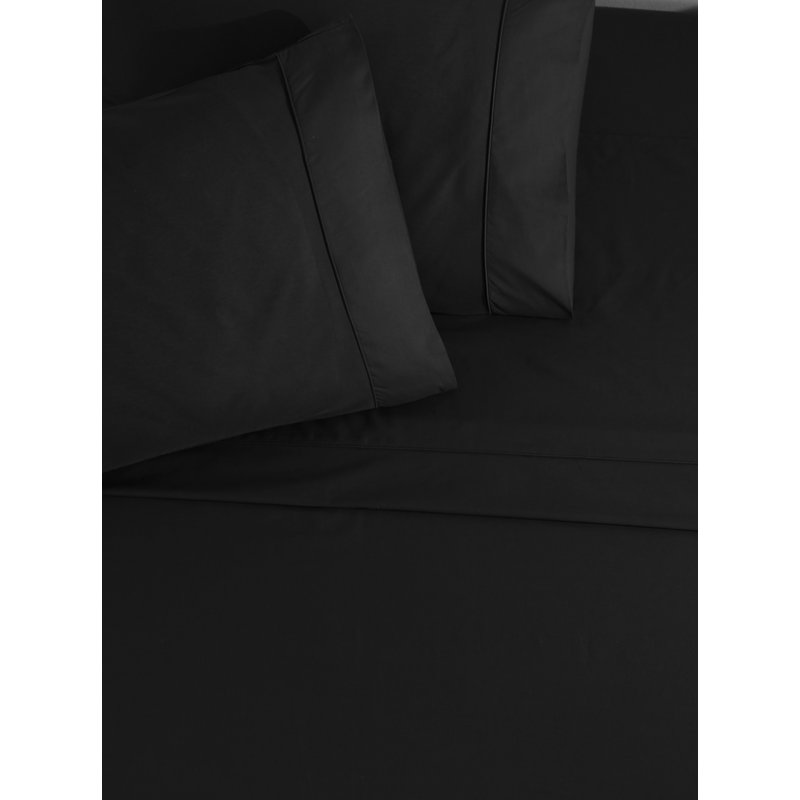 Ranforce Cotton Solid Bed Sheet Set, Twin Sheet Set + 1 Standard Pillowcase, Black