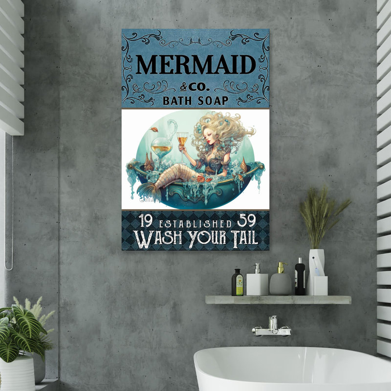 «Mermaid Wash Your Tail», reproduction d'art graphique sur toile tendue, H 36 po x l 24 po x P 1,25 po