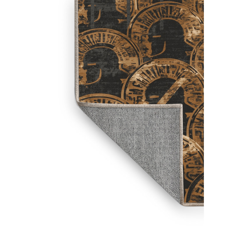 Tapis brun clair et beige lavable à la machine Bedford Hoplite Phalanx, 7 x 9