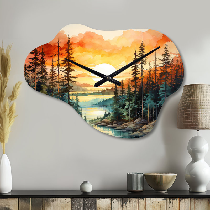 Horloge murale Hourani Pine Tree Sunset - Glow Cloud, Petit