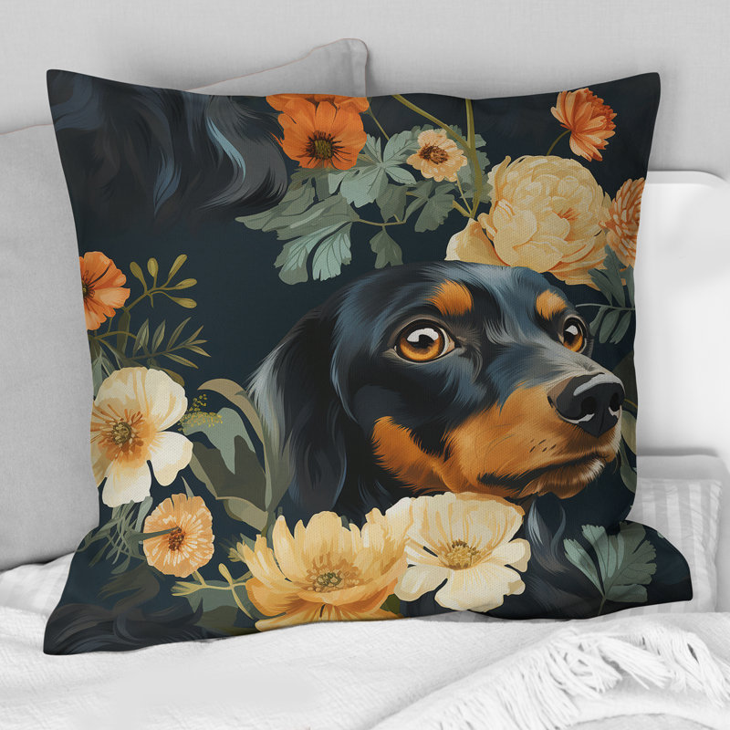 Daschund Dog I - Animal Print Printed Throw Pillow, 16"H x 16"W