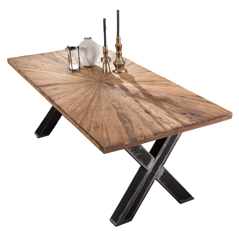 Irizarry Teak Solid Wood Top Metal Base Dining Table, 76cm H x 160cm L x 90cm W