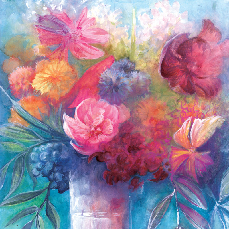 Aquarelle - peinture sur toile tendue, H 36 po x l 36 po, Non, Toile avec cadre blanc