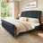 Dulane King Size Tufted Upholstered Sleigh Bed, Modern Chenille Platform Bed Frame, No Box Spring Required, Black-599370917-599370918