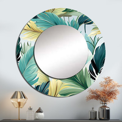 Rommell Palm Mirage Tropical Pattern - tropical  Mirror, Tropical Round Decorative Wall Mirror, Printed Metal Art