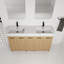 Meuble-lavabo double 60 po avec rangement extra-large, lavabo en résine intégré, armoire autoportante en chêne clair, portes à fermeture en douceur