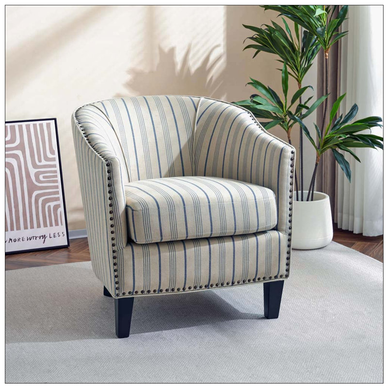 Fauteuil demi-tonneau rembourré à rayures