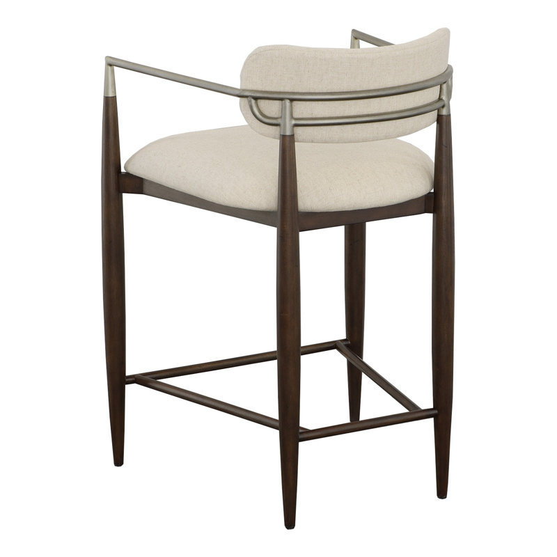 Ecru Upholstered Counter Stool with Metal Accents