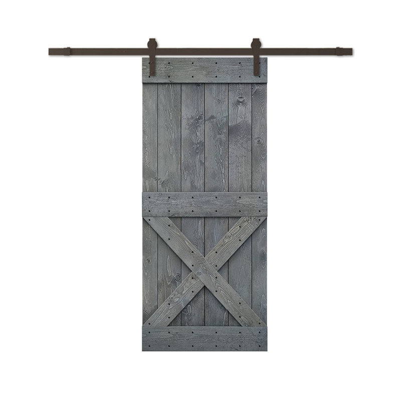 Porte de grange à panneaux et en bois avec quincaillerie d'installation, Café noir, 38 po x 84 po, Gris