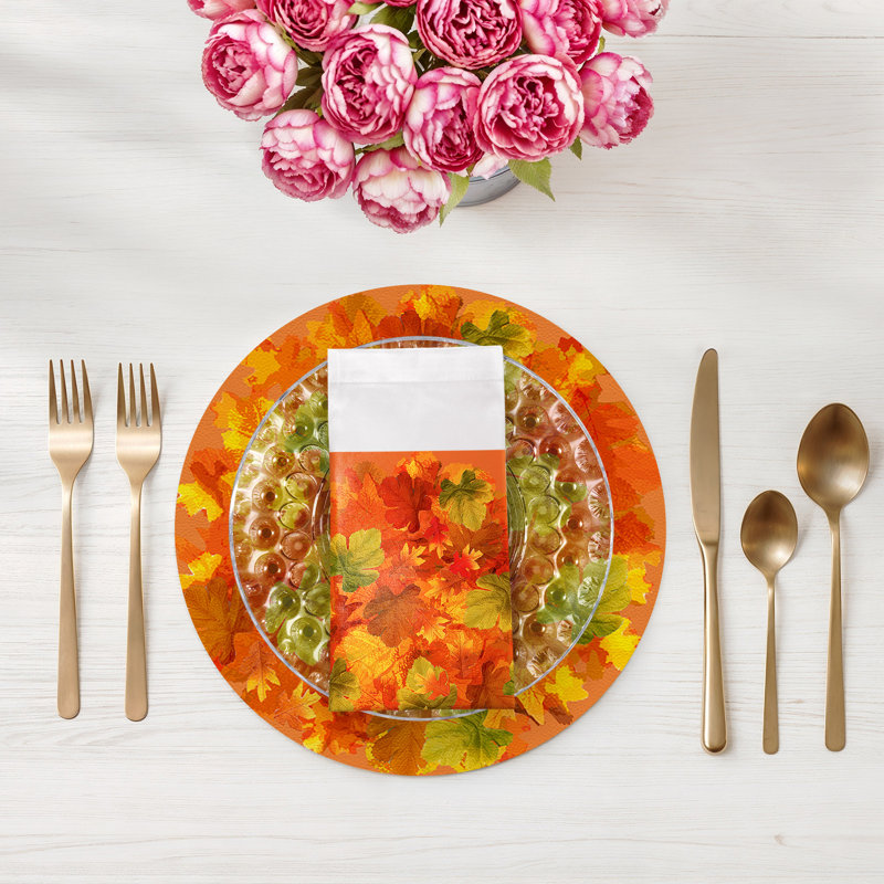 Fallen Leaves Cotton Sateen Dinner Napkins, Orange
