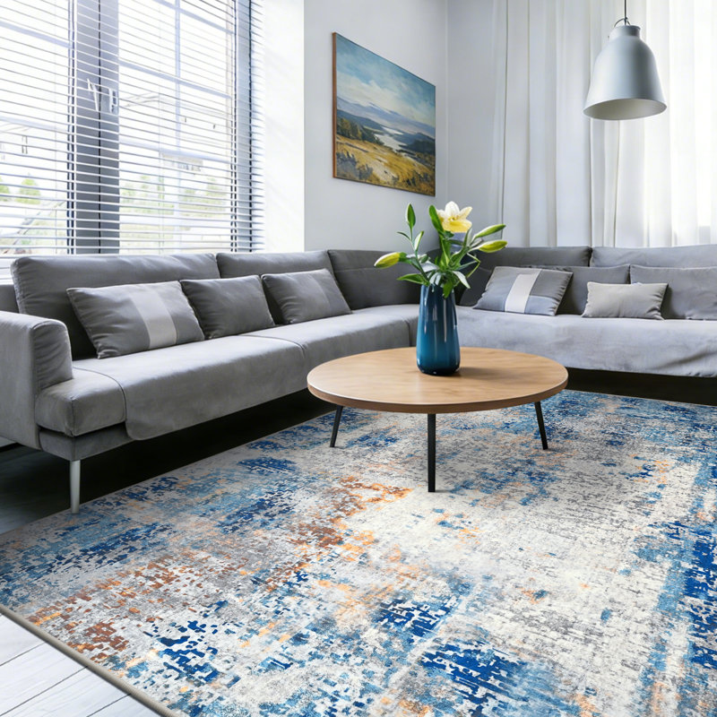 Abstract Shag Area Rug, Rectangle 200 x 300 cm, Blue  