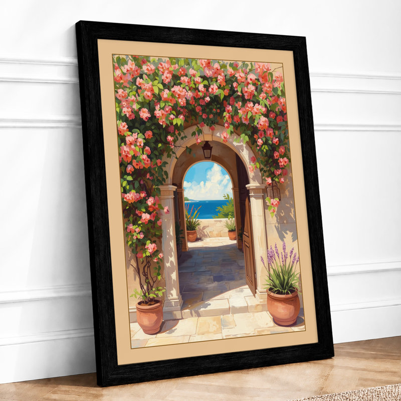 Mediterranean Archway Coastal - Framed Print, Black, A4 - 29.7 x 21.0 cm