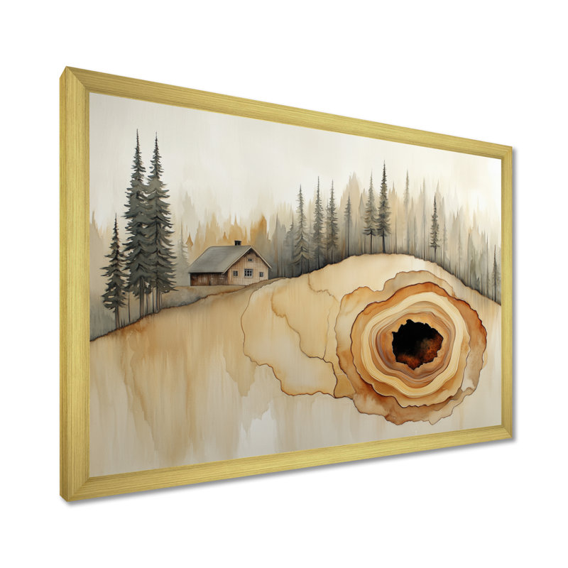 Grube II - Tableau sur toile représentant une cabane, H 24 po x l 32 po, Encadrement doré