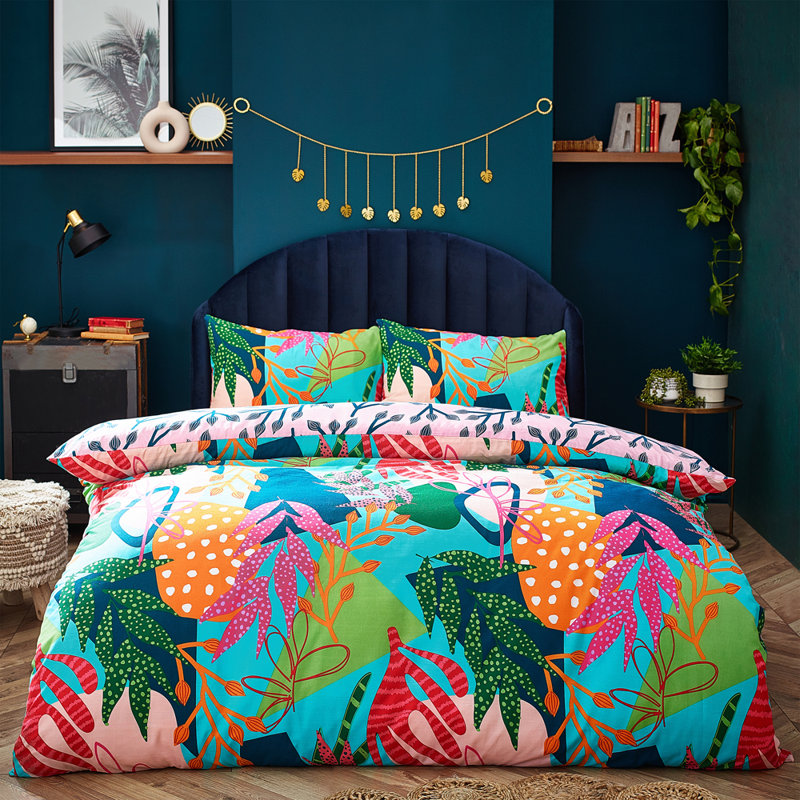 Cotton Blend Floral Duvet Cover Set with Pillowcases Included, Double Duvet Cover + 2 Standard Pillowcases