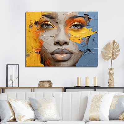 Yellow Blue Paint Collage Portrait - African American Art Large Wall Art