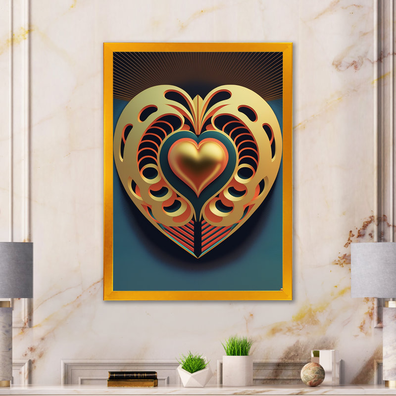 «Shining Contemporary Gold Heart VII», reproduction sur toile, H 20 po x l 12 po x P 1 po