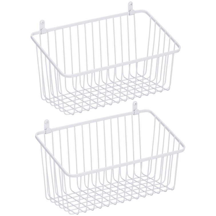 Wall Mount Metal Wire Basket - Vegetable & Fruit Organizer For Kitchen, Space Saving Storage (Black)