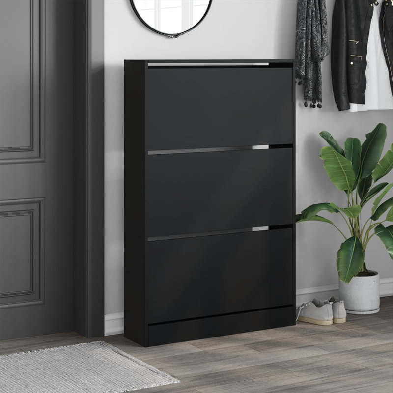6 Pair Shoe Storage Cabinet, Black