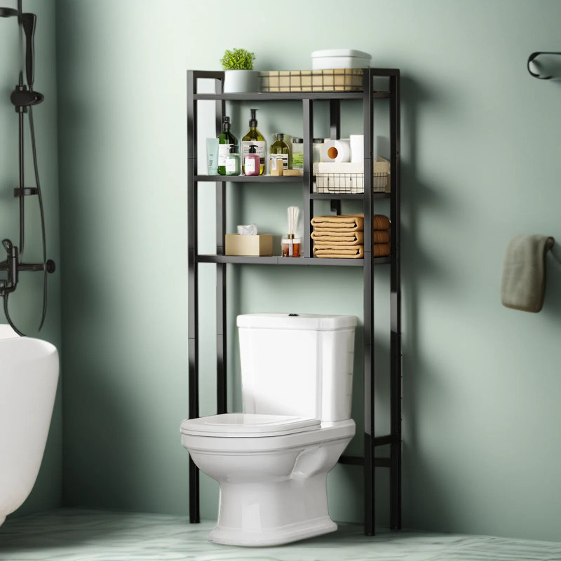 Over The Toilet Storage Rack, 3-Tier Freestanding Bathroom Organizer With Wood Shelves And Metal Frame, Space Saving Shelf For Bathroom, Laundry Room, And Living Room, Easy Assembly