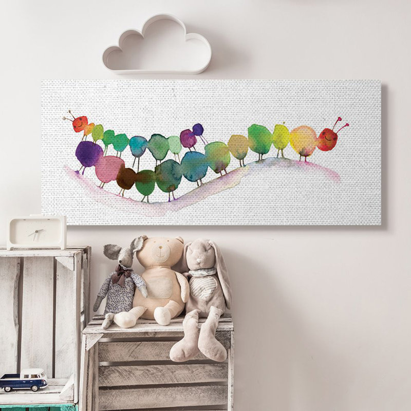 Bivins, aquarelle mignonne arc-en-ciel, aquarelle, Toile tendue, H 20 po x l 48 po x P 1,5 po