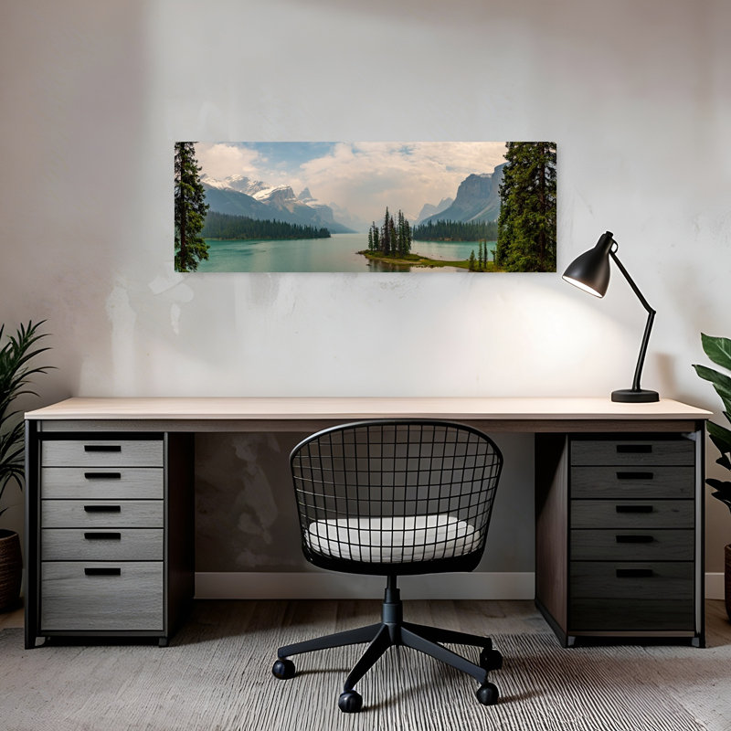 Serene Mountain Lake Island by Robert Stienstra - Wrapped Canvas Panoramic Print, 91.44 cm H x 30.48 cm W