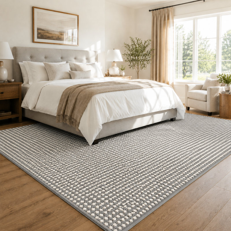 Low-Profile Non-Slip Indoor Area Rug, Washable & Stain Resistant, 23" x 35", Ashy White