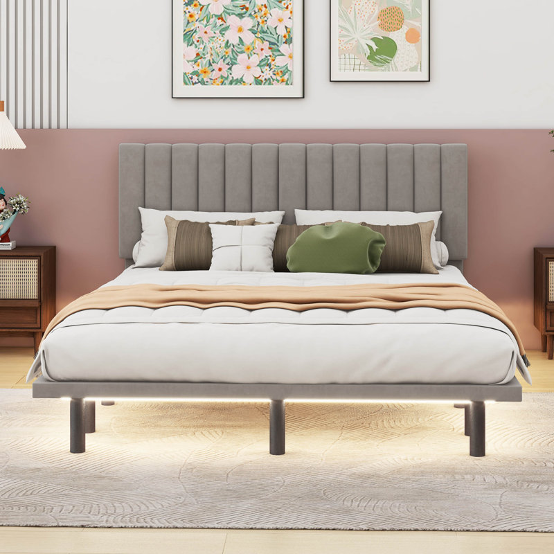 Queen Size Upholstered Bed, Gray