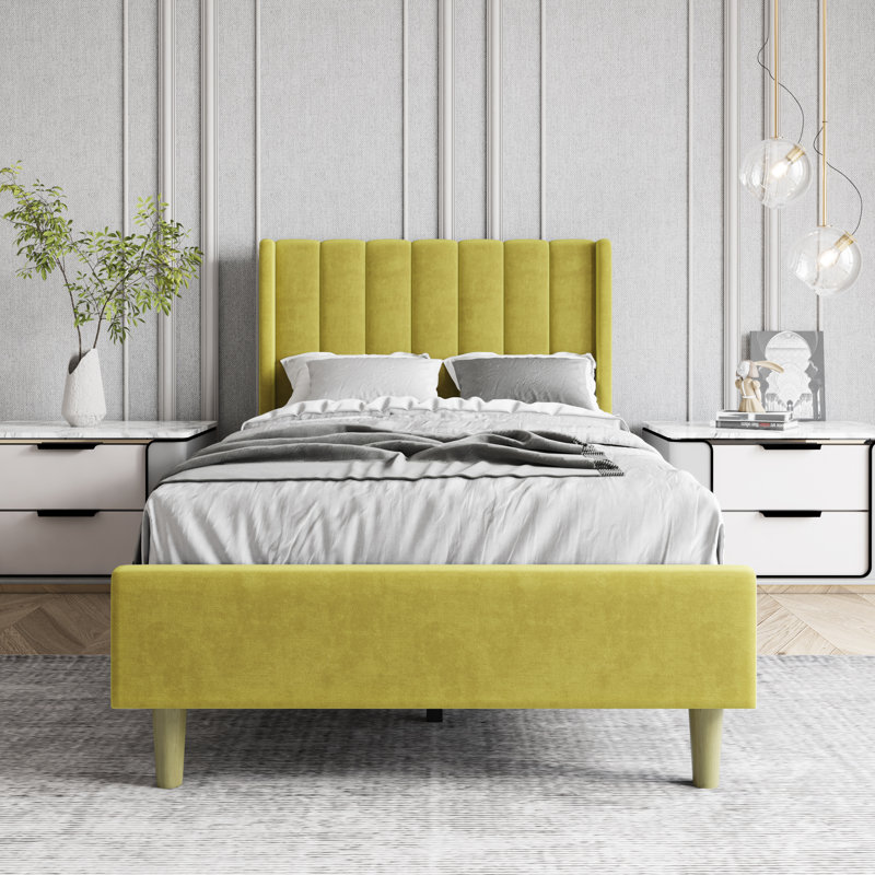 Upholstered Wingback Bed, Twin, Light Gray
