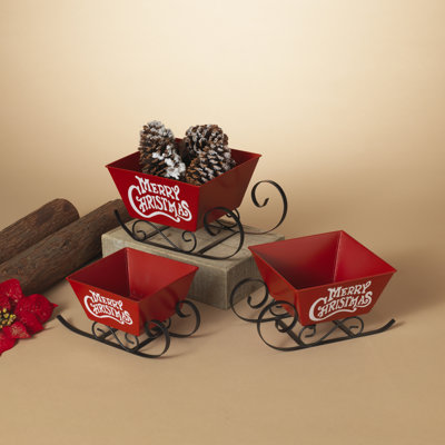 Artisanal Metal Holiday Sleighs Set of 3 Largest 12 in L