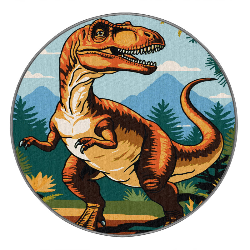 Tapis brun dinosaures lavable à la machine, Rond 7 pi