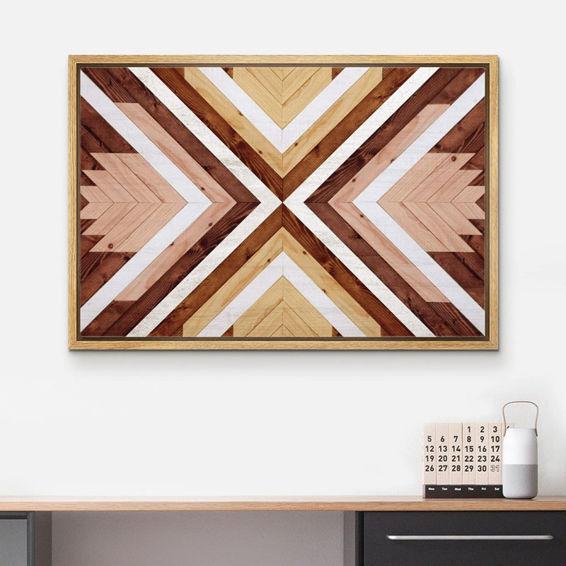 Impression sur toile, motif de bois brun naturel, Cadre naturel flottant, H 16 po x l 24 po x P 1,5 po