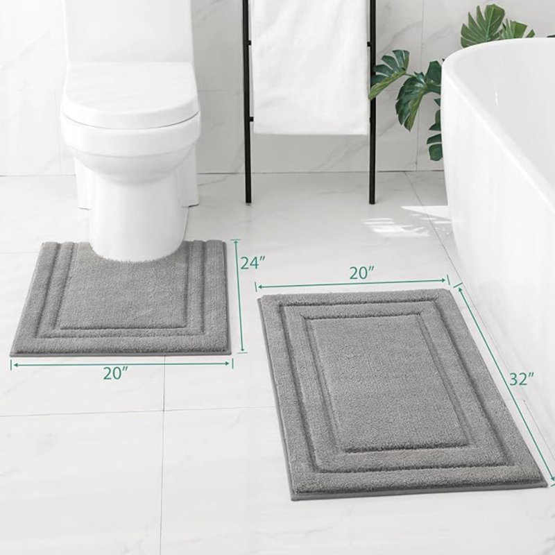 Ensemble de tapis de salle de bain 2 pièces en microfibre ultra douce et absorbante, Gris, L 32 po x l 20 po