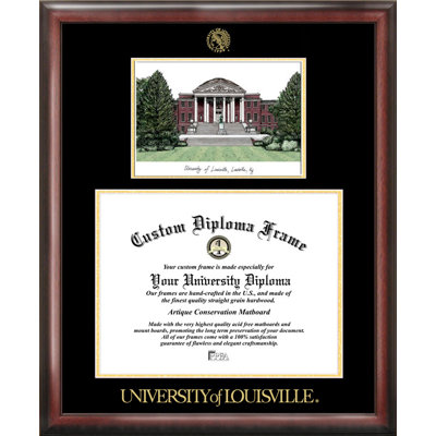 Cadre de lithographie en relief doré avec images campus louisville cardinals NCAA