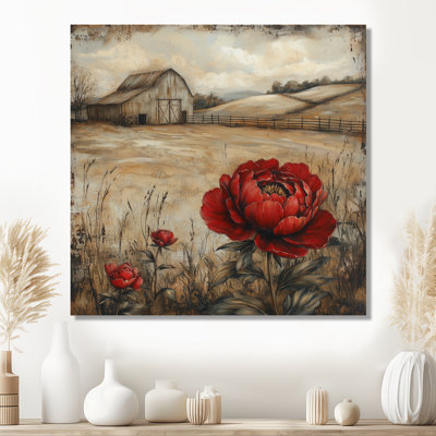 Cruchfield rétro, pivoines rouges par The Barn III - pivoines, art mural
