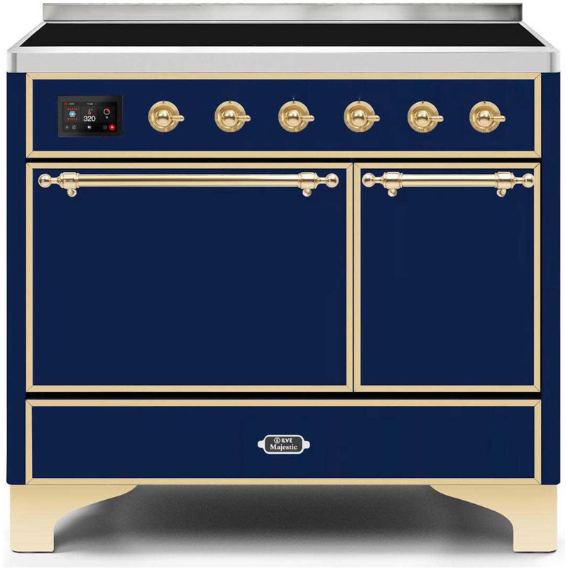 ILVE Majestic II Series 40 inch Induction Range with 6 Induction Elements (Glass Door), Midnight Blue/Brass