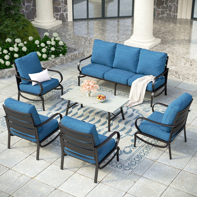 Tapasi 7 - Person Outdoor Seating Group with Cushions, Peacock Blue