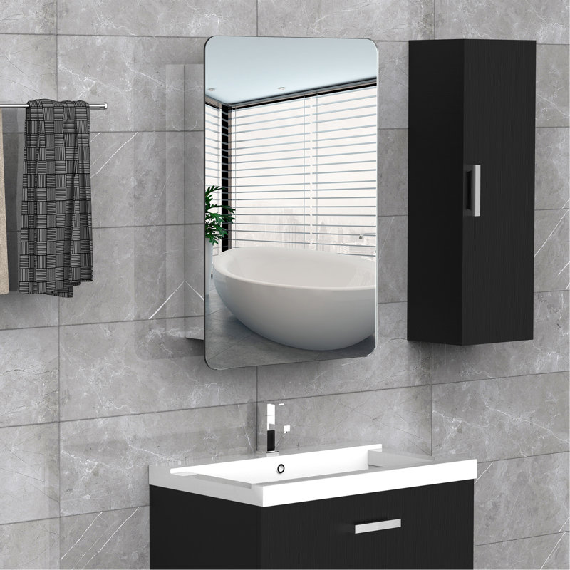 Exquisite Wall Mount Appearance Bathroom Cabinet with Shelf,Towel Rack with Mirror Sliding Door