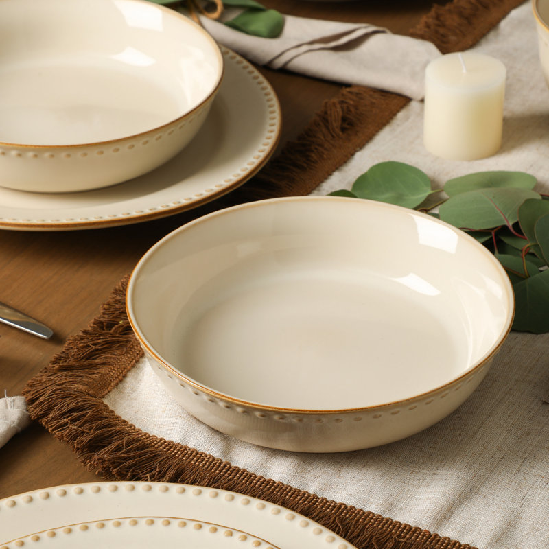Stone Lain Comet 8-Piece Pasta Bowl Set Stoneware, Cream