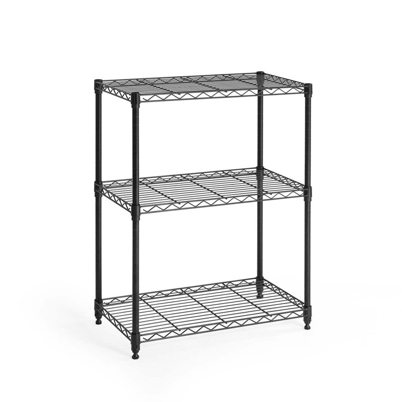 Black 3-Tier Adjustable Height Steel Wire Shelving Unit