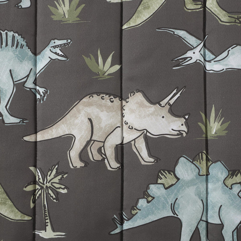 Ensemble d'édredon en microfibre 3 pièces Watercolor Dinosaur Grey Olive, Édredon double et 3 pièces supplémentaires