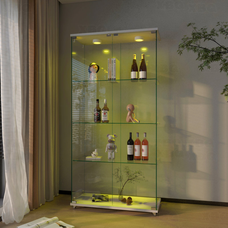 Armoire de rangement moderne en verre avec lumières à DEL, armoire antique à assemblage rapide, bibliothèque en verre trempé