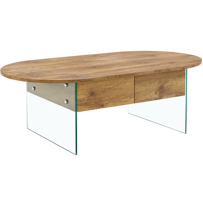 Double Drawer Coffee Table, Sticker Coated Surface And Transparent Tempered Glass Sides, Simple Elegant Style, Considerable Storage Possibility, Easy Assembly Method Table With Double Compartment,